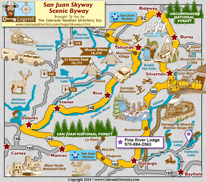 San Juan Skyway Scenic Byway Map in South West Colorado.