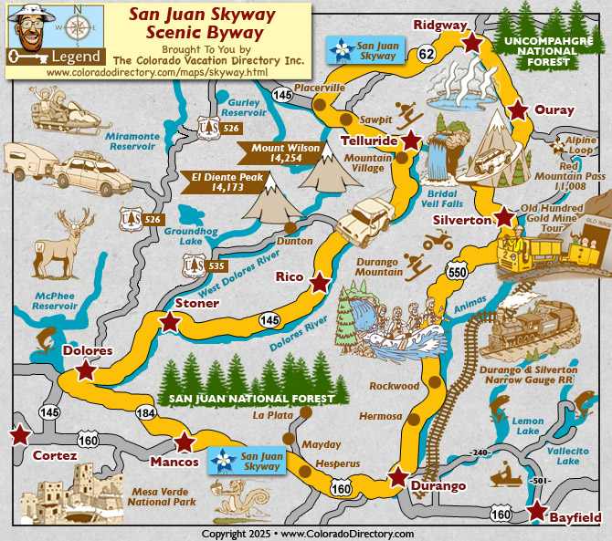 San Juan Skyway Scenic Byway Map in South West Colorado.