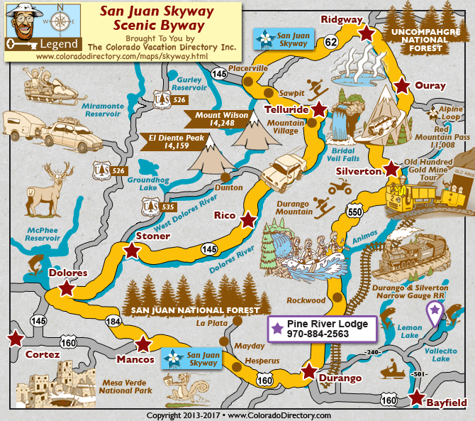 San Juan Mountains Map San Juan Skyway Scenic Byway Map | Colorado Vacation Directory