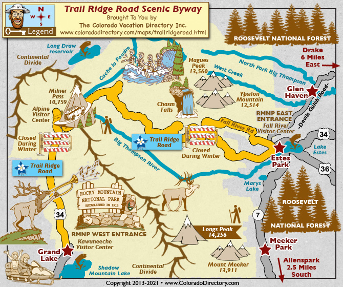 Trail Ridge Road Scenic Byway Map, Colorado