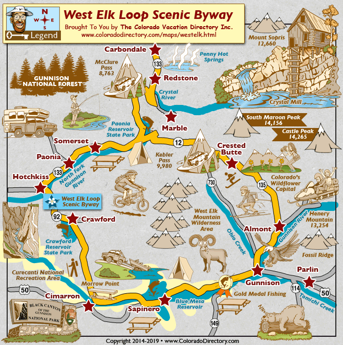 West Elk Loop Scenic Byway Map, Colorado