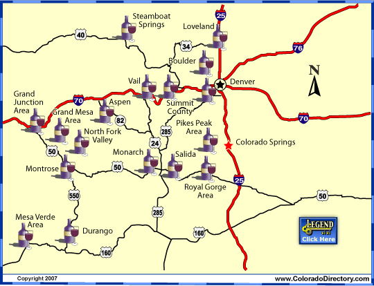 Colorado Wine Tours, Wineries, Vineyards Map