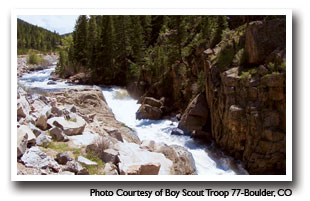 Poudre Falls flowing through the Poudre River Canyon Photo courtesy of Boy Scout Troop 77-Boulder, CO