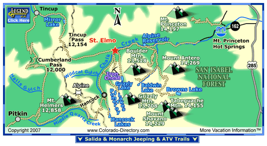 St Elmo Jeeping Atv Trails Map Colorado Vacation Directory