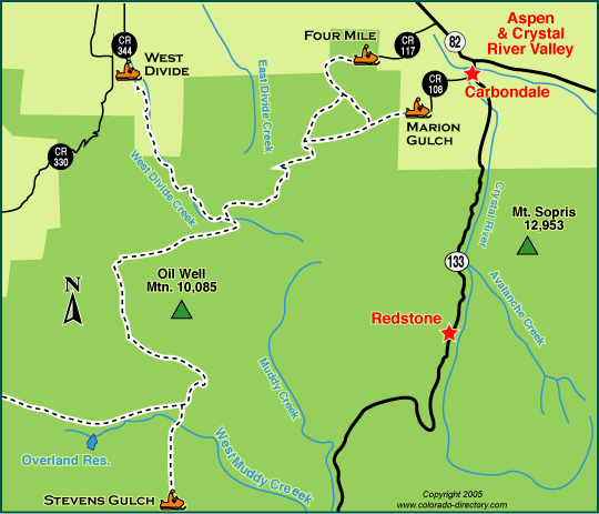 Carbondale Snowmobile Trails Map, Colorado