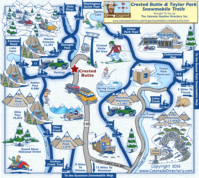 Snowmobile trails map of the Crested Butte and Taylor Park area Colorado