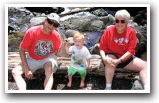 Family hiking at Piedra Falls near Pagosa Springs, Colorado