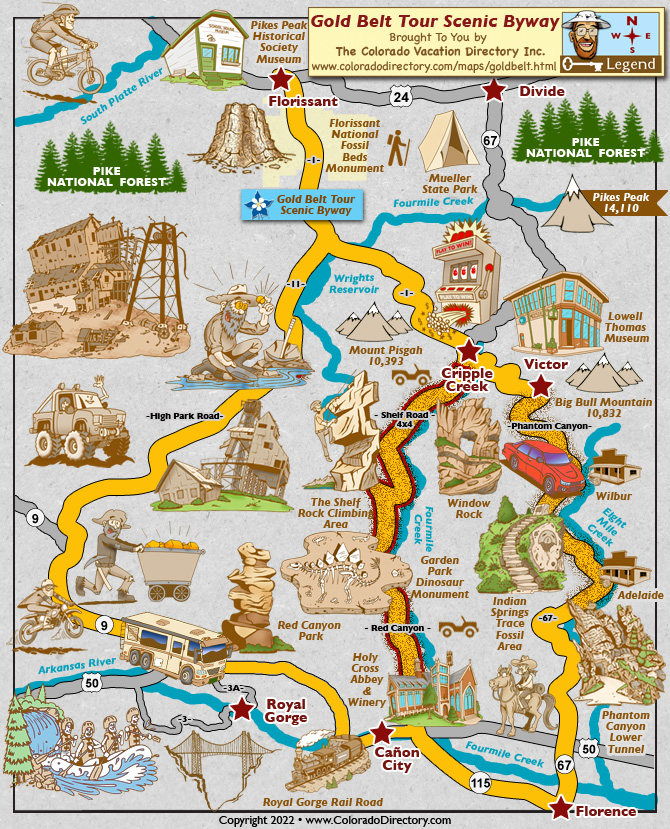Gold Belt Tour Scenic Byway Map, Colorado