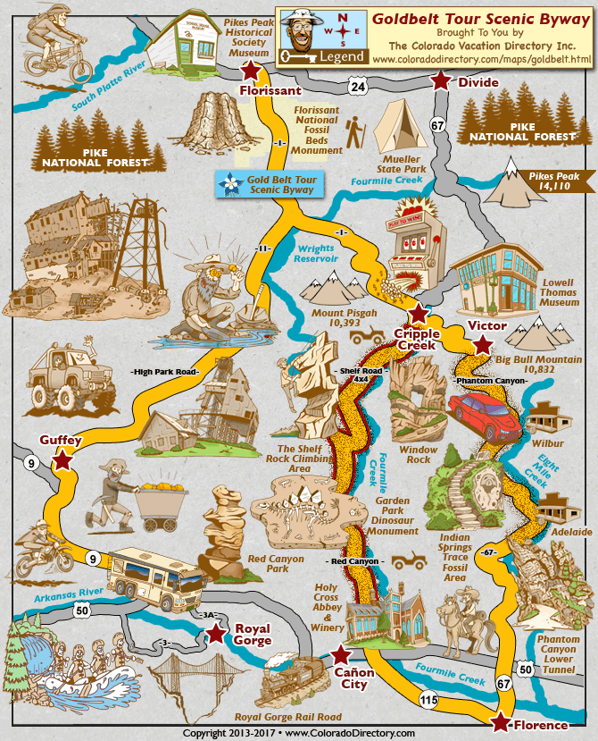 Gold Belt Tour Scenic Byway Map, Colorado