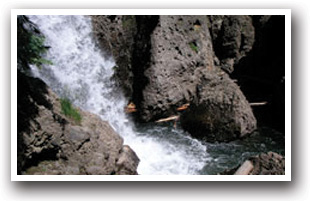 View of Piedra Falls, a waterfall near Pagosa Springs, Colorado