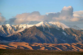 The Great Sand Dunes and snow capped Sangre de Cristo Mountain Range, Colorado