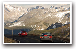 Cars Driving on Trail Ridge Road Scenic Byway, Colorado.