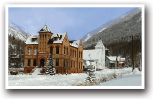 The Rico Courthouse in the winter in Rico, Colorado