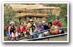 Family picture in front of Cliff Palace, Mesa Verde National Park near Cortez, Colorado