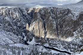 Snow blanketing the peaks and crevices the Black Canyons of the Gunnison, Colorado.