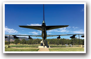 The tail of a real full size b-52 bomber at USAF in Colorado Springs, Colorado