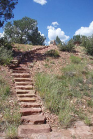 Stone stair path leading up to Indian Springs Trace Fossil Site in the Royal Gorge area of Colorado.