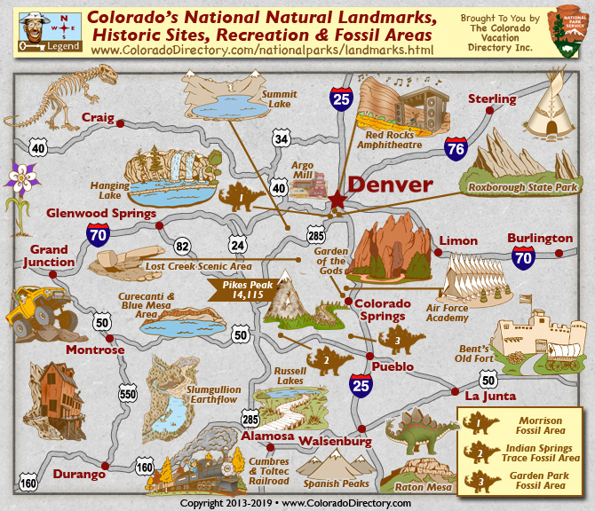 Colorado National Historic Fossil Sites Landmarks Map Colorado