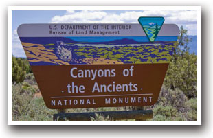 Canyon of the Ancients Sign, Colorado Vacation Directory