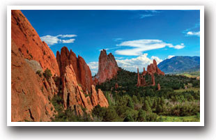 Garden of the Gods rock formations being kissed by the morning sun, Colorado.