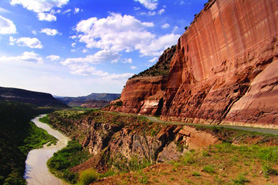 View of the San Miguel River and red-rock canyon from the Unaweep Tabeguache Scenic and Historic Byway near Naturita and Nucla, Colorado