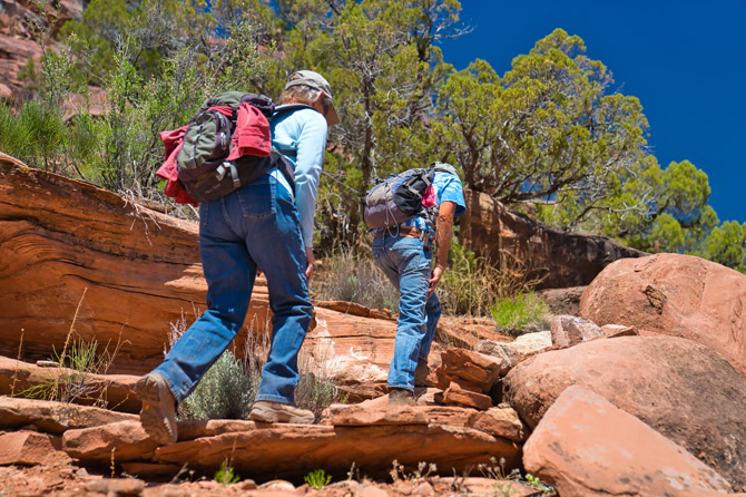 People hiking up redrock trail in Nucla, Colorado. Photo Credit: Rob Growler