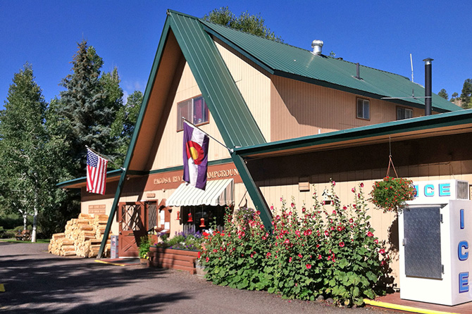 View of Pagosa Riverside Campground Store Fronyt in Pagosa Springs, Colorado