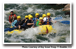 Whitewater rafting down the Cache La Poudre in Colorado Photo courtesy of Boy Scout Troop 77 - Boulder, CO