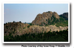 Rock formations surrounded by forest near Red Feather Lakes in Colorado