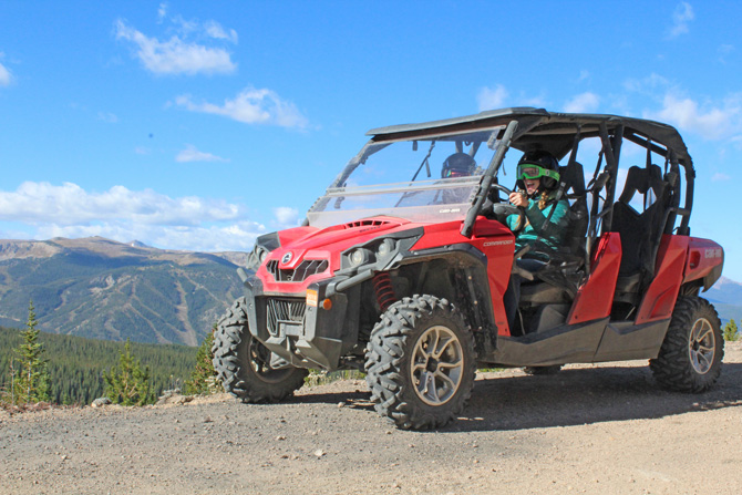 Two people in ATV rented from Rocky Mountain Adventures, Colorado
