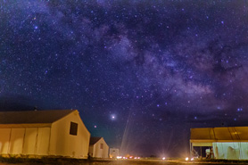 View of the Milky Way and Glamping Camper Cabins at Rustic Rook Resort located near the Great Sand Dunes in Alamosa, Colorado. Leave Your Tent at Home. Experience the Outdoors.