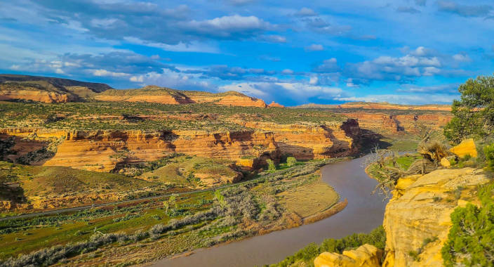 Colorado River running through a beautiful sandstone canyon near the Colorado National Monument and Grand Junction, Colorado.