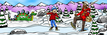 Colorado snowshoeing rentals and trails illustration