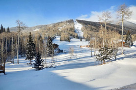 View of the mountain and ski slopes at Cuchara Mountain Park Ski Area in Cuchara, Colorado.