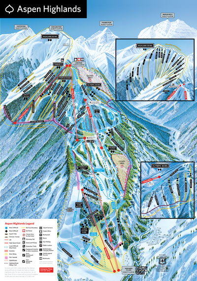 Aspen Highlands Ski Resort Trail Map, Aspen, Colorado