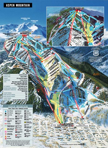 Aspen Mountain Ski Resort Trail Map, Colorado