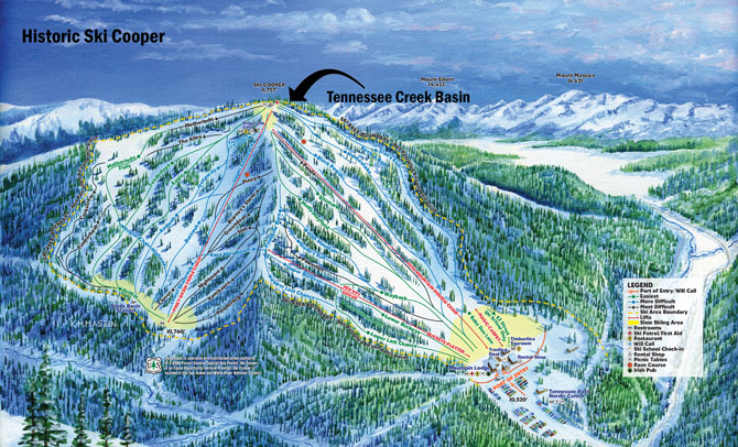 Ski Cooper Resort Trail Map, Leadville-Twin Lakes, Colorado