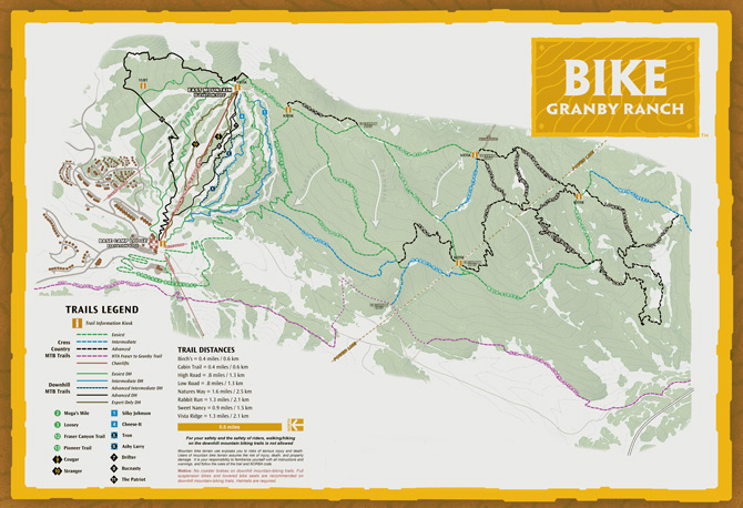 Ski Granby Ranch Resort, Summer Mountain Bike Trail Map, Colorado
