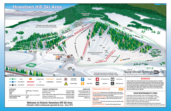 Howelsen Hill Ski Area Trail Map, Steamboat Springs, Colorado