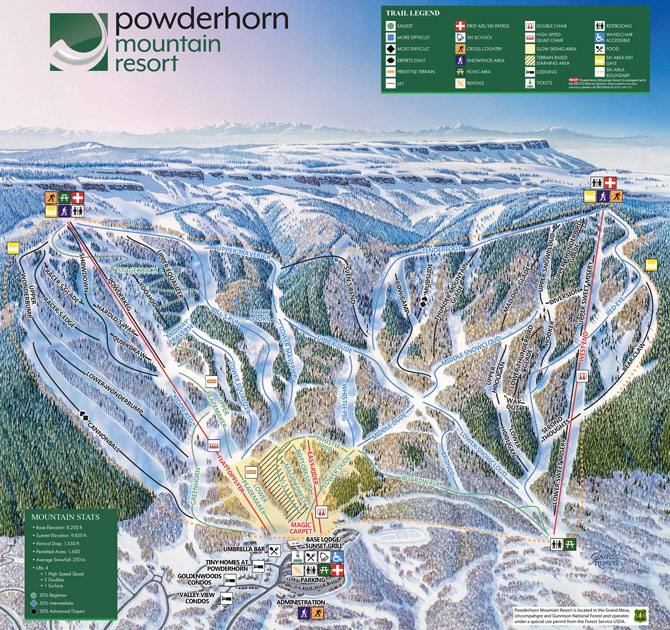 Powderhorn Mountain Ski Resort Trail Map, Mesa, Colorado