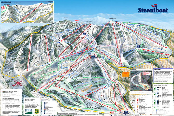 Steamboat Ski Resort Trail Map, Steamboat Springs, Colorado