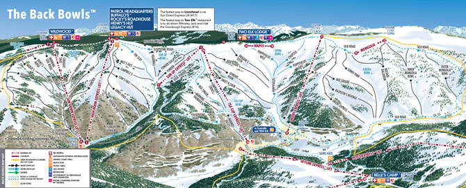 Vail Ski Resort Back Bowls Trail Map, Vail, Colorado