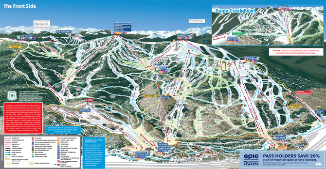 Vail Ski Resort Front Side Trail Map, Vail, Colorado