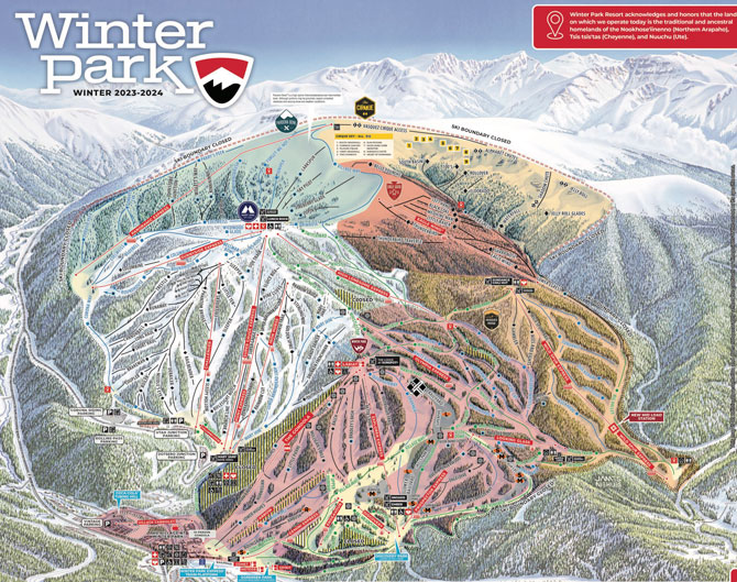 Winter Park Ski Resort and Mary Jane Mountain Ski Trail Map, Winter Park, Colorado