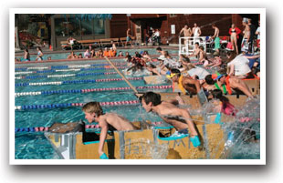 People playing in the Steamboat Springs hot springs in Colorado