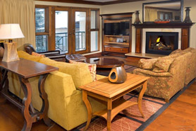 Living room at Park Hyatt Beaver Creek Resort and Spa in Colorado. Beaver Creek and Vail Vacation Rentals.