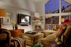 Living room at St. James Place in Beaver Creek, Colorado. Beaver Creek and Vail Vacation Rentals.