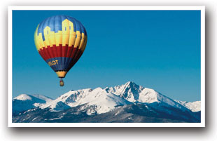 Hot air balloon above Vail Mountain in Colorado