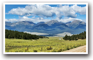 Beautiful mountains on dirt road along the Frontier Pathways Scenic and Historic Byway, Colorado