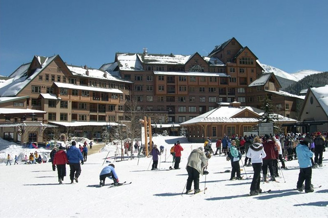 Skiers in Downtown Winter Park Resort, Colorado